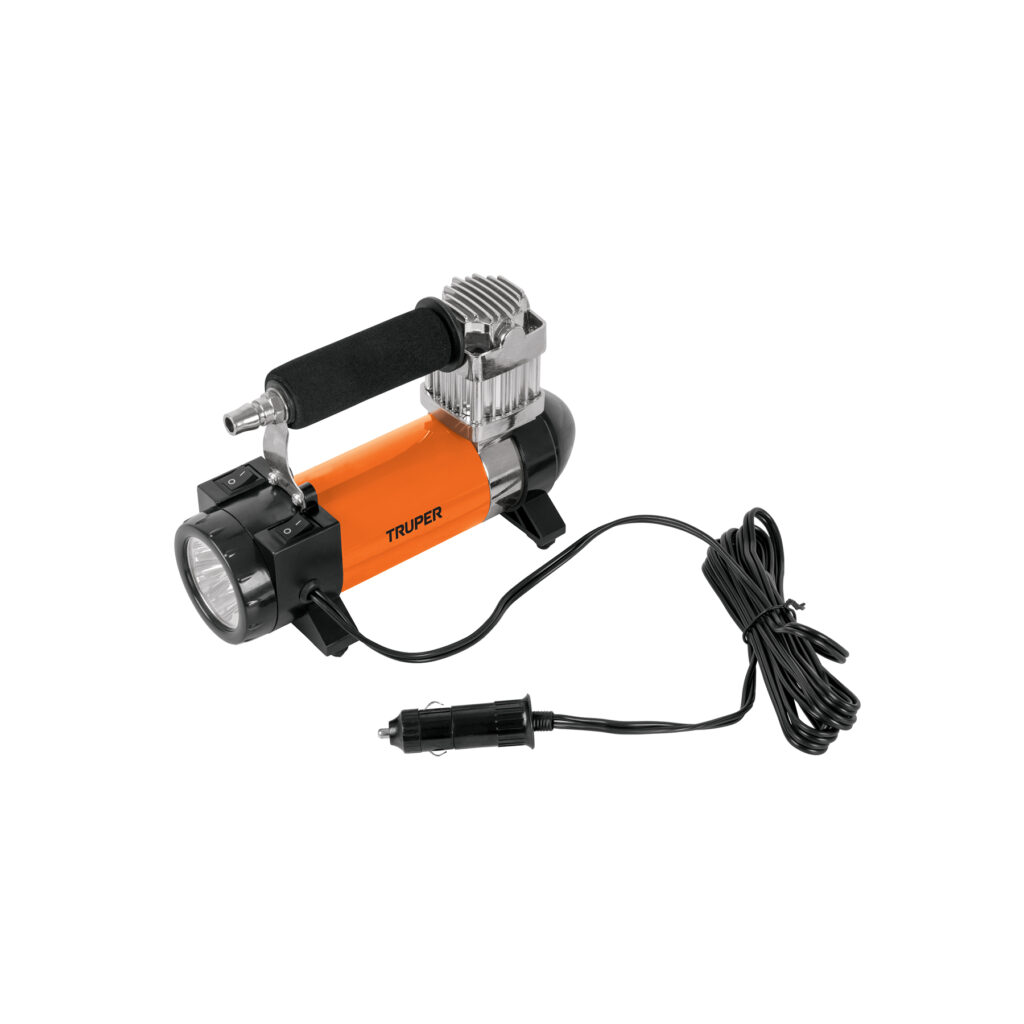 COMP-12 - Inflador portátil 12 V para auto, con linterna LED, TRUPER