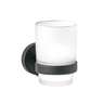 Portavaso cepillero negro con vaso de vidrio, FOSET TÚBIG